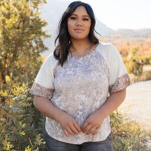 Ces Femme Cream & Tan Multipattern Knit Top